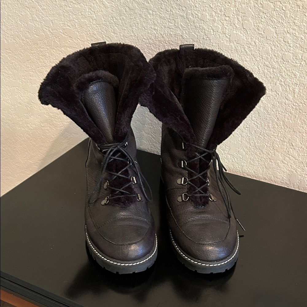 Stuart Weitzman Luge Faux-Fur
Lace-Up Boot, Black Boots 9.5